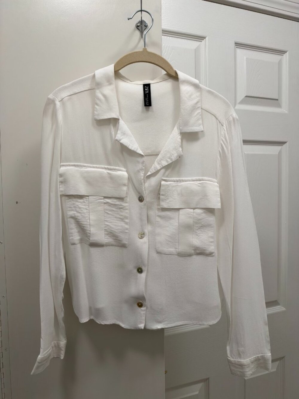 Zara White Button Up Shirt Chest Pockets Long Sleeve